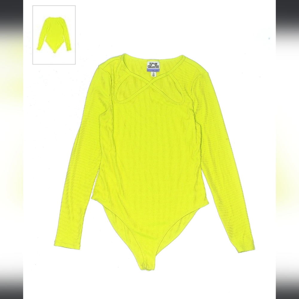 4 For $12🌀Future Collective Neon Green Body Suit w Snap Button Torso Plus Sz 1X